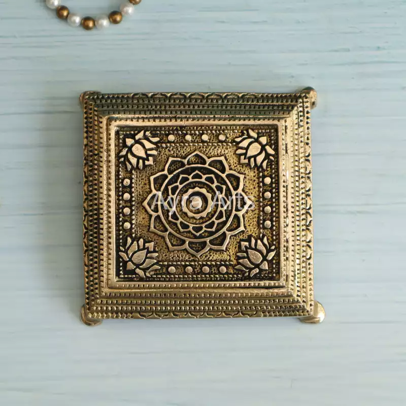 Brass Ethnic Lotus Chowki - 5 Inch Height