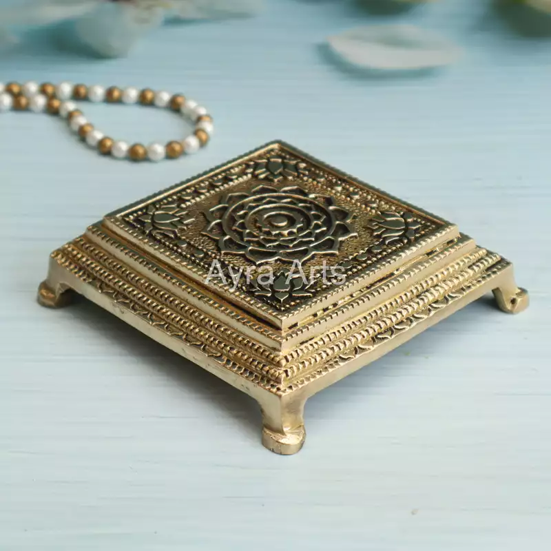 Brass Ethnic Lotus Chowki - 5 Inch Height