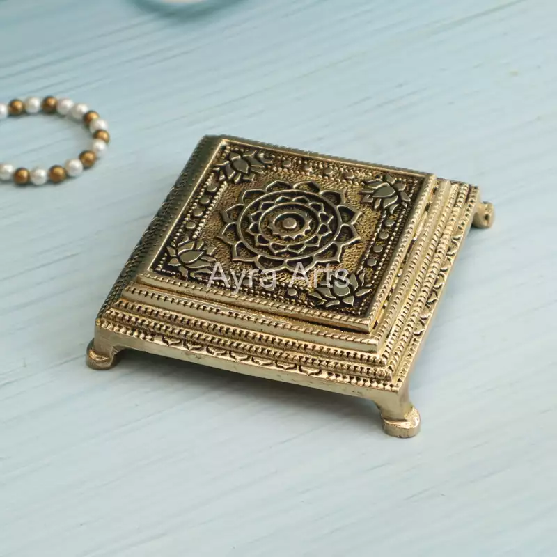 Brass Ethnic Lotus Chowki - 5 Inch Height