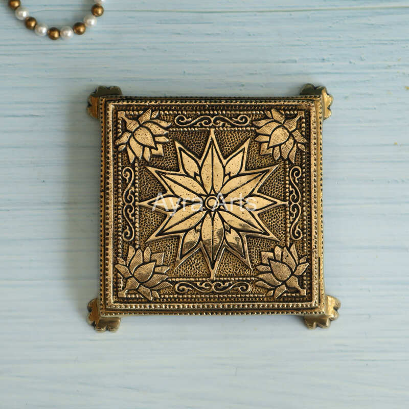 Brass Square Pooja Chowki - 5.5 Inch Height
