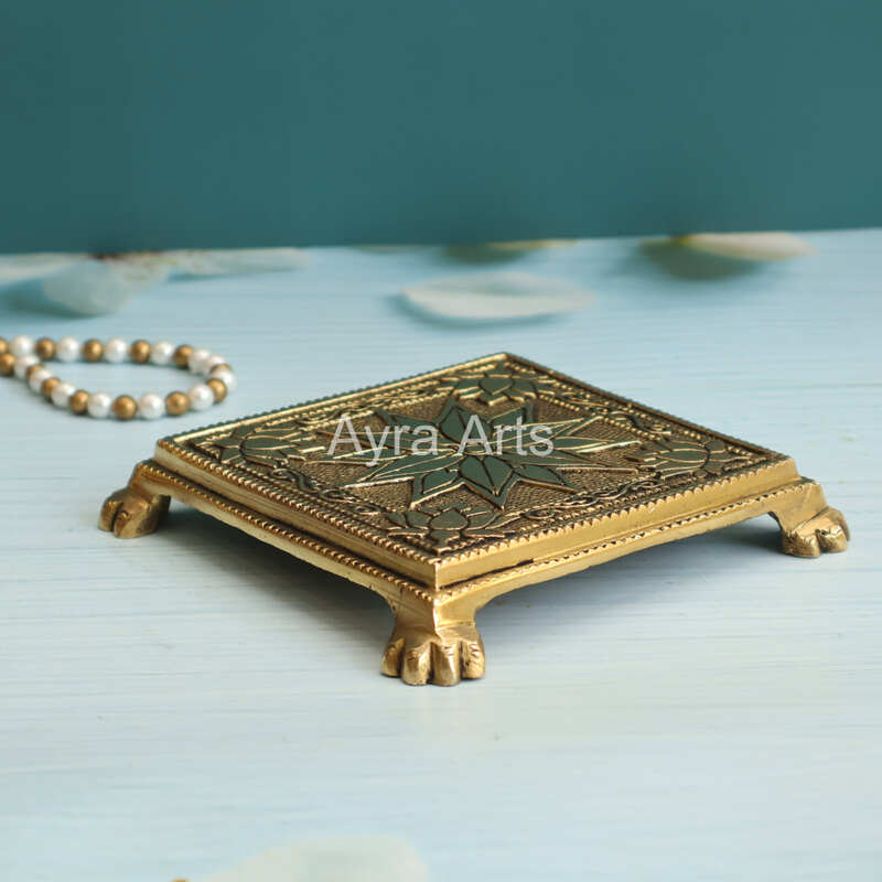 Brass Square Pooja Chowki - 5.5 Inch Height