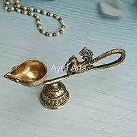 Brass Ethnic Peacock Diya With Bell - 8.5 Inch Length