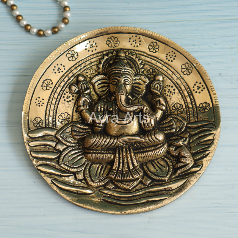 Super Fine Brass Lord Ganesha Wall Hanging Plate - 7 Inch Height