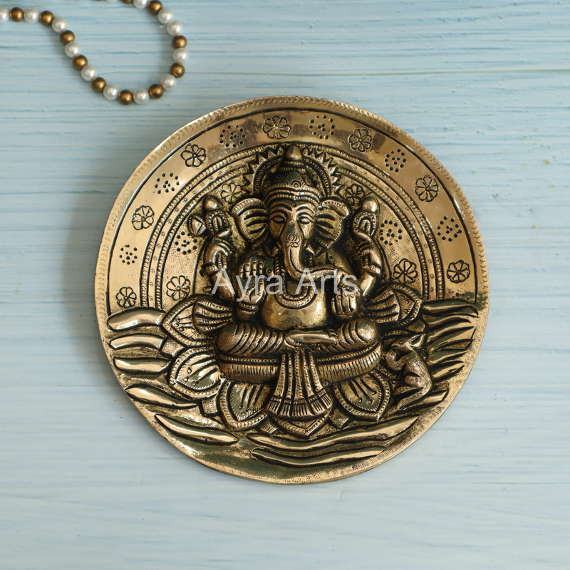 Super Fine Brass Lord Ganesha Wall Hanging Plate - 7 Inch Height