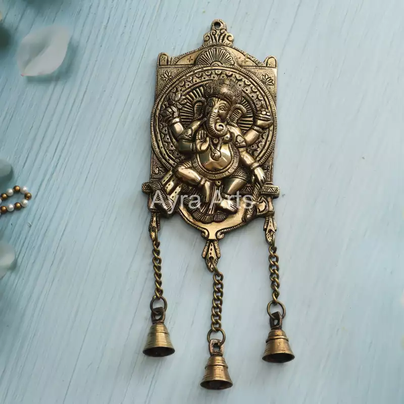 Brass Wall Hanging Ganesh with Bells - 5 Inch Length