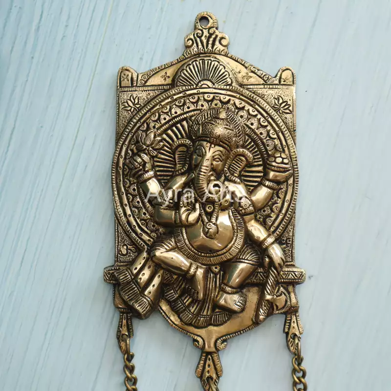Brass Wall Hanging Ganesh with Bells - 5 Inch Length