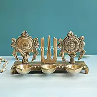 Brass Shankh Chakra Namah Diya - 4.5 Inch Height