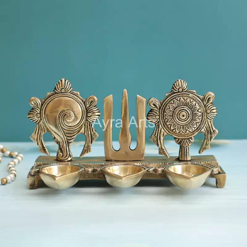 Brass Shankh Chakra Namah Diya - 4.5 Inch Height