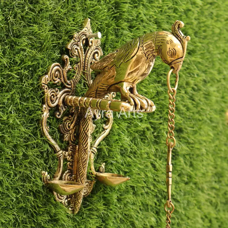 Brass Wall Hanging Parrot Lamp - 9.5 Inch Height