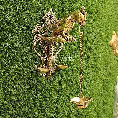 Brass Wall Hanging Parrot Lamp - 9.5 Inch Height