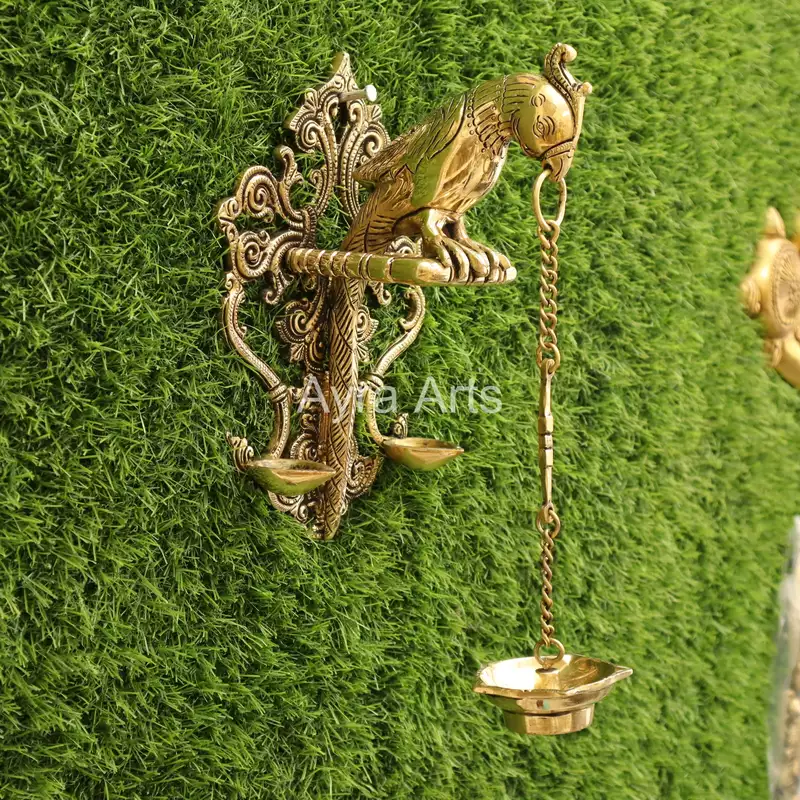Brass Wall Hanging Parrot Lamp - 9.5 Inch Height