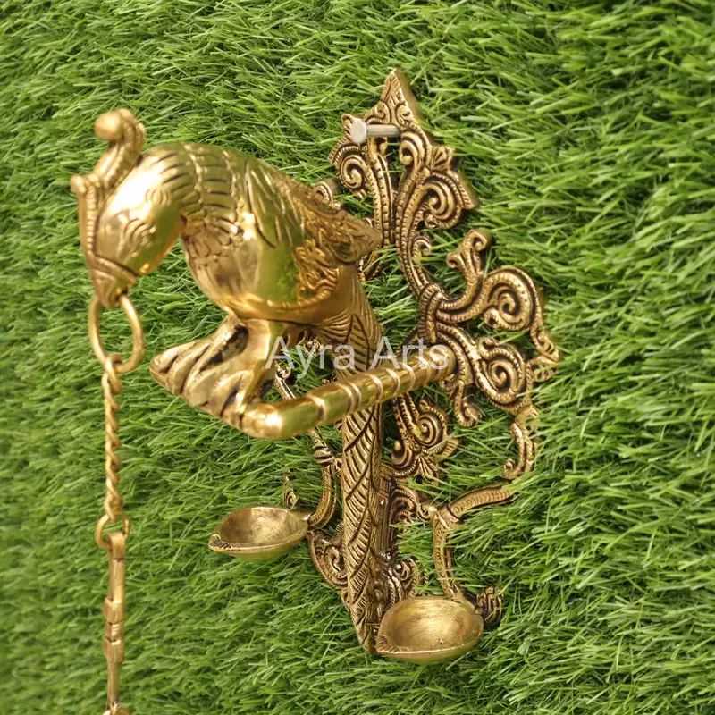 Brass Wall Hanging Parrot Lamp - 9.5 Inch Height
