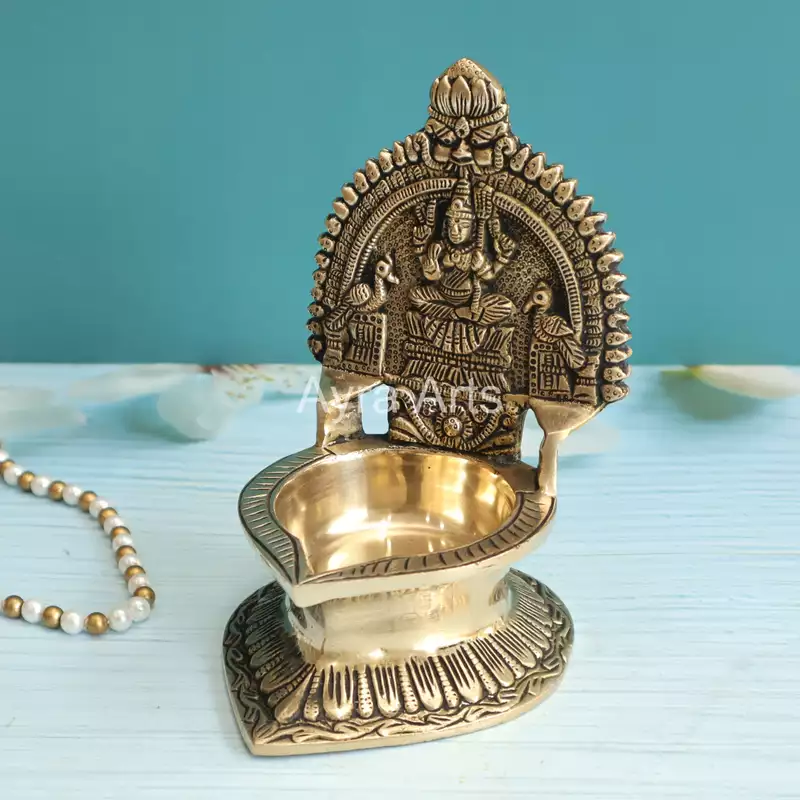 Goddess Raja Rajeshwari Kamakshi Lalita Devi Diya Deepam in Brass - 7 Inch Height