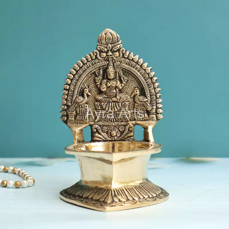 Goddess Raja Rajeshwari Kamakshi Lalita Devi Diya Deepam in Brass - 7 Inch Height