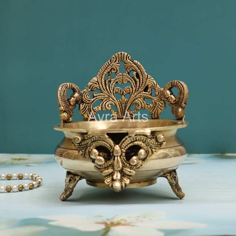 Brass Handcarved Jali Urli Decorative Bowl - 6.5 Inch Height