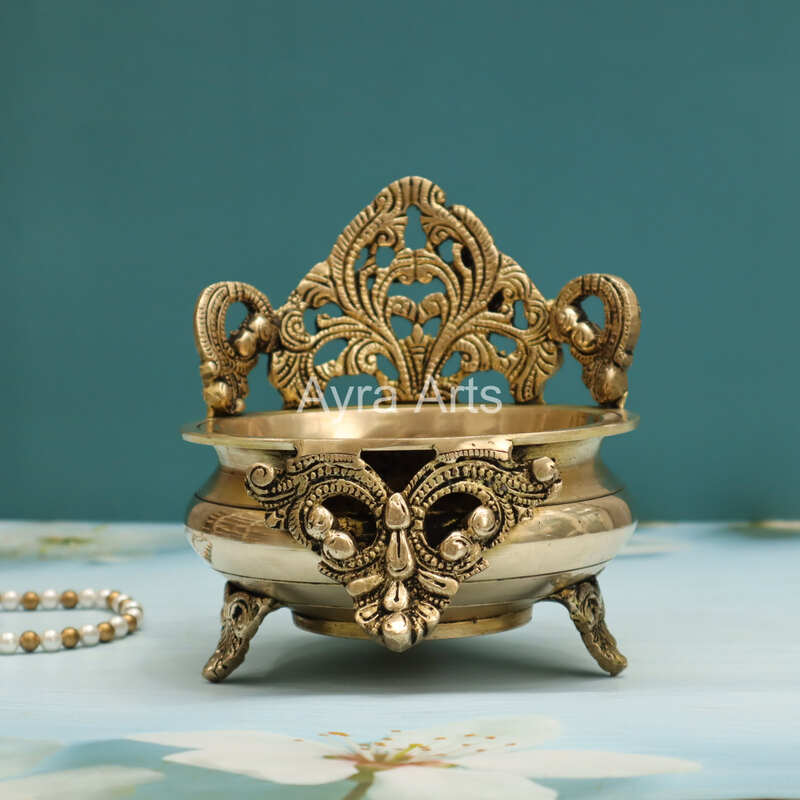 Brass Handcarved Jali Urli Decorative Bowl - 6.5 Inch Height