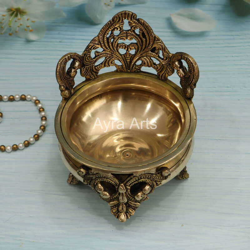 Brass Handcarved Jali Urli Decorative Bowl - 6.5 Inch Height
