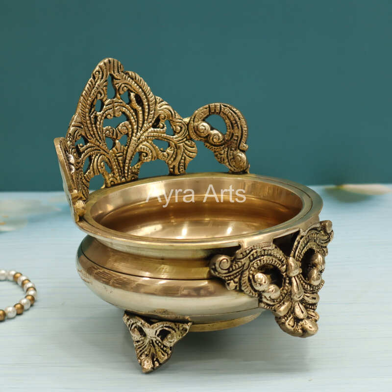 Brass Handcarved Jali Urli Decorative Bowl - 6.5 Inch Height