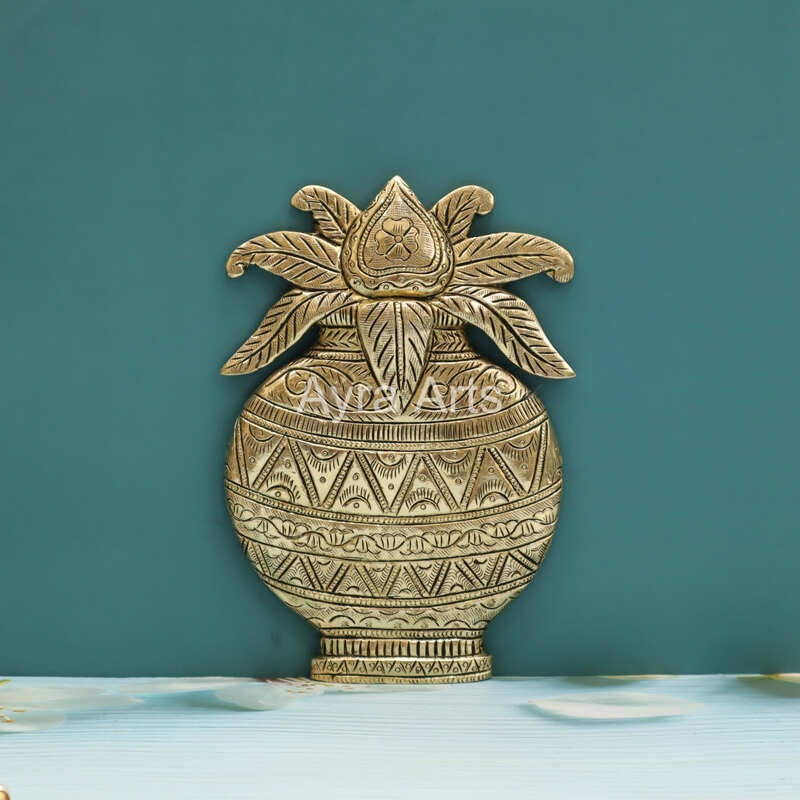 Brass Mangal Kalash Wall Hanging - 8 Inch Height