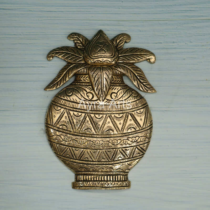 Brass Mangal Kalash Wall Hanging - 8 Inch Height