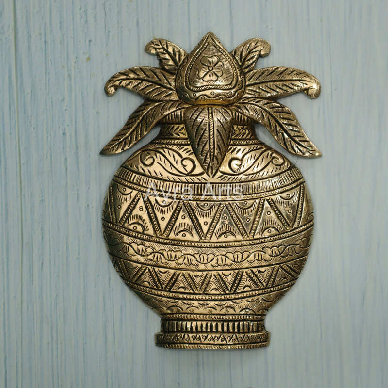 Brass Mangal Kalash Wall Hanging - 8 Inch Height