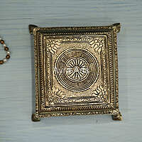 Brass Lotus Carving Pooja Square Chowki - 7 Inch Length