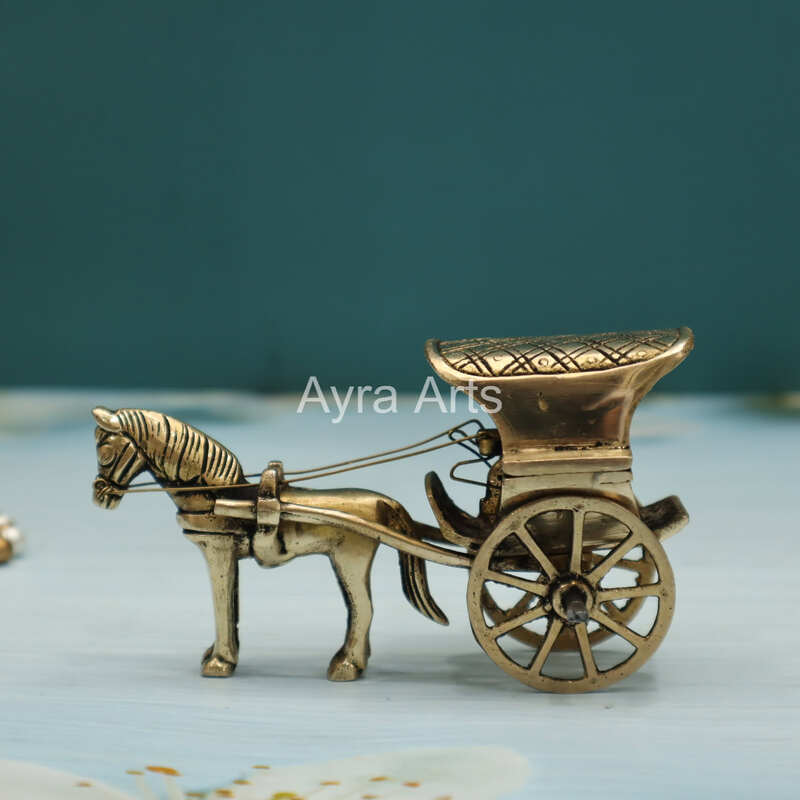 Brass Handmade Traditional Horse Chariot Cart - 3 Inch Height