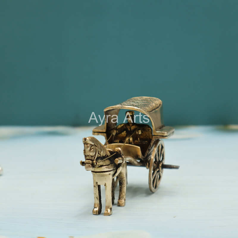 Brass Handmade Traditional Horse Chariot Cart - 3 Inch Height