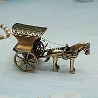 Brass Handmade Traditional Horse Chariot Cart - 3 Inch Height