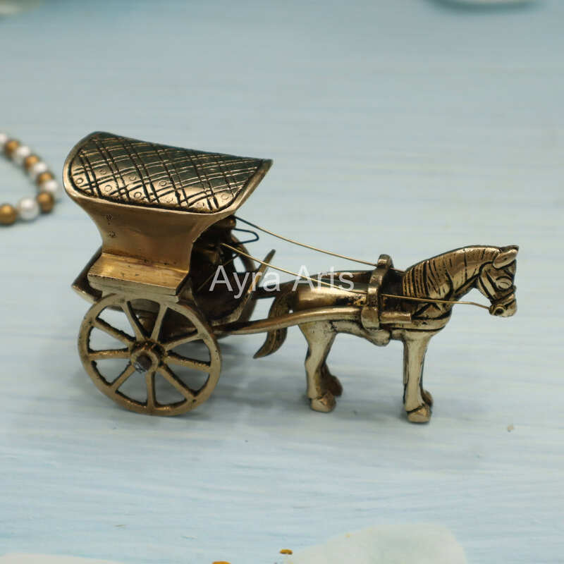 Brass Handmade Traditional Horse Chariot Cart - 3 Inch Height