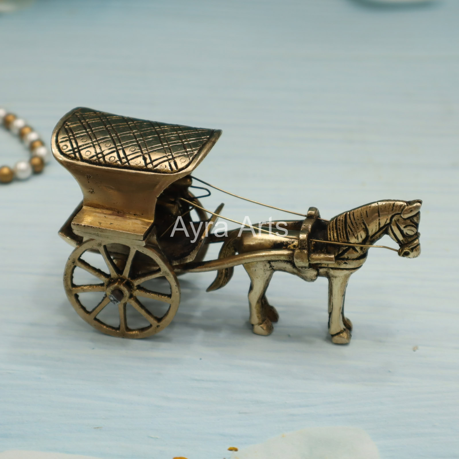 Brass Handmade Traditional Horse Chariot Cart - 3 Inch Height