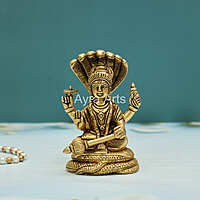 Brass Vishnu Narayana Murti Sitting On Sheshnag - 5 Inch Height