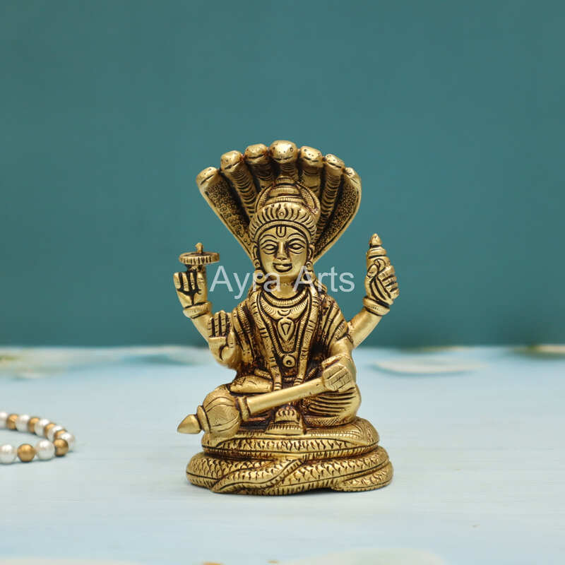 Brass Vishnu Narayana Murti Sitting On Sheshnag - 5 Inch Height