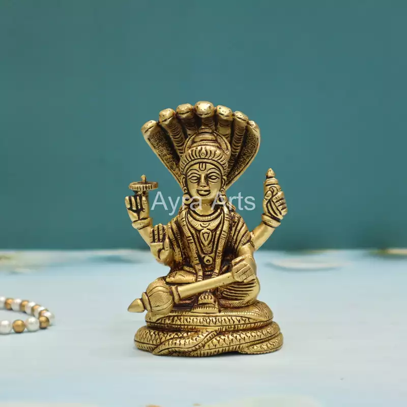 Brass Vishnu Narayana Murti Sitting On Sheshnag - 5 Inch Height