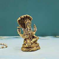 Brass Vishnu Narayana Murti Sitting On Sheshnag - 5 Inch Height