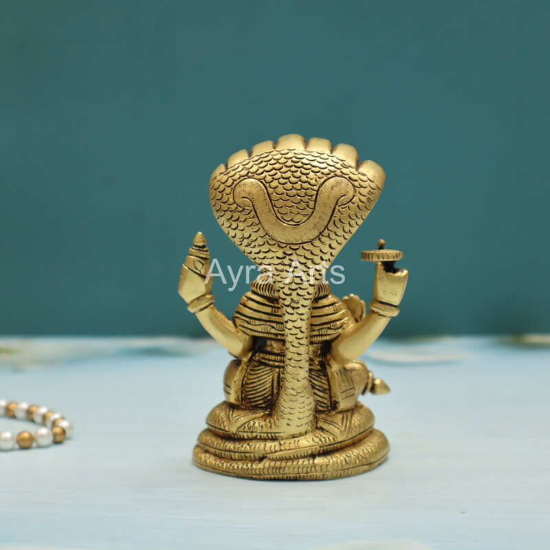 Brass Vishnu Narayana Murti Sitting On Sheshnag - 5 Inch Height