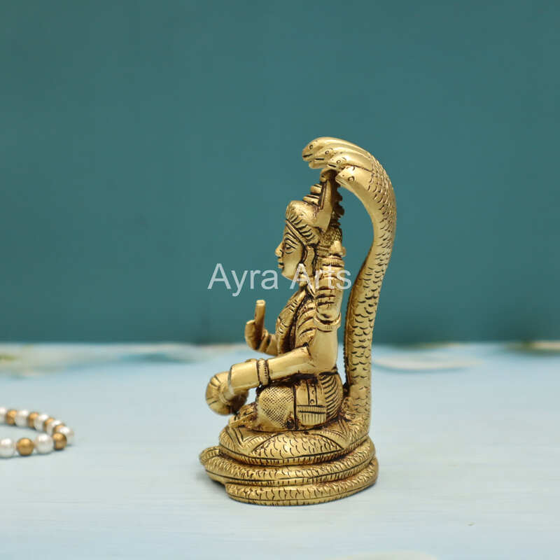 Brass Vishnu Narayana Murti Sitting On Sheshnag - 5 Inch Height