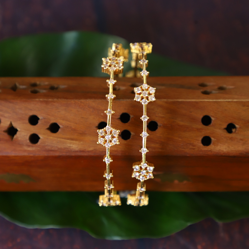 Gold finish AD stone flower design bangle