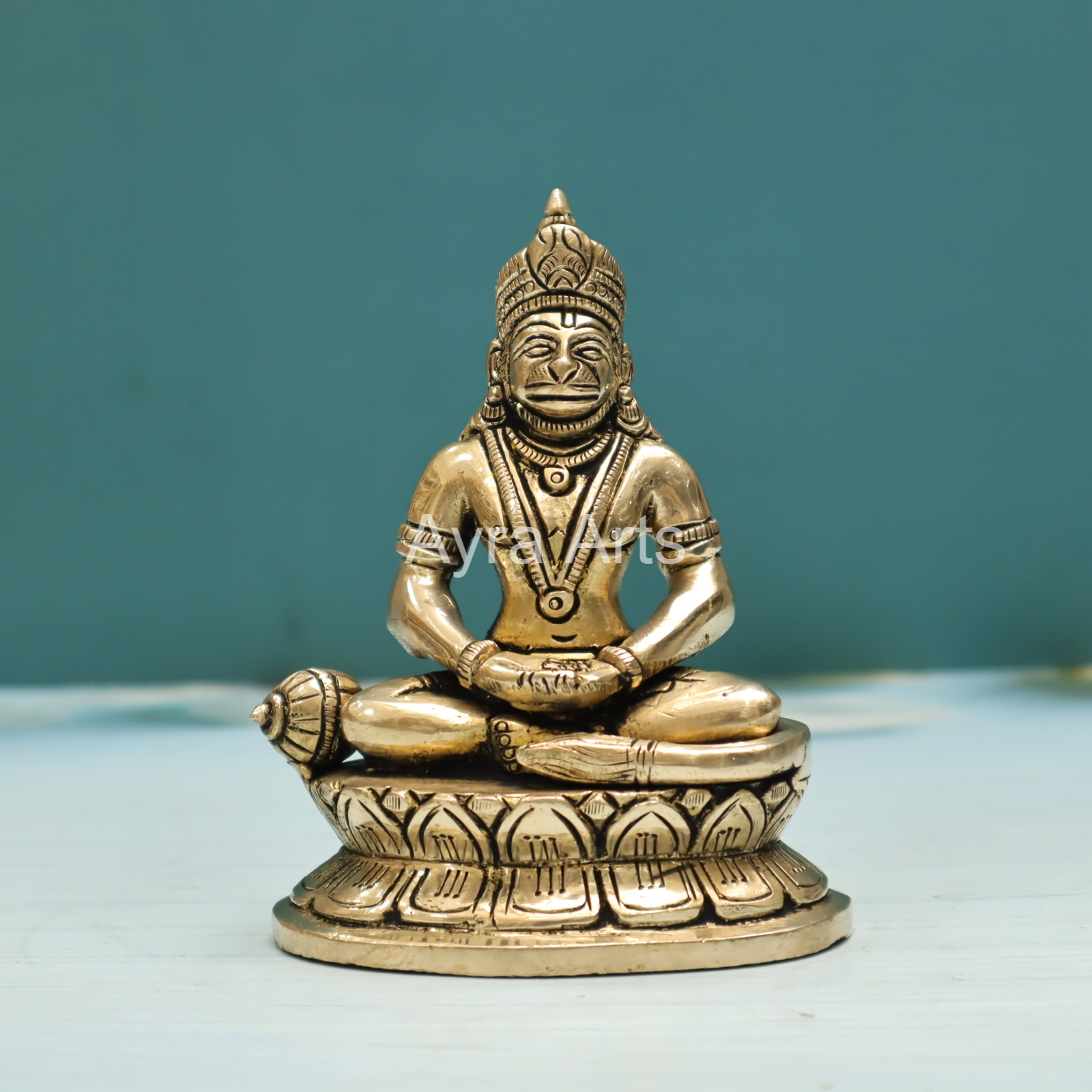 Brass Lord Hanuman Statue in Dhyana Mudra Meditation Statue - 5 Inch Height