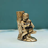 Brass Baby Angel Girl Playing Violin on Tree Design Pen Stand flower Holder - 4.5 Inch Height