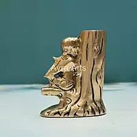 Brass Baby Angel Girl Playing Violin on Tree Design Pen Stand flower Holder - 4.5 Inch Height