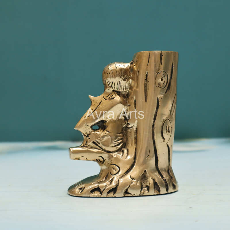 Brass Baby Angel Girl Playing Violin on Tree Design Pen Stand flower Holder - 4.5 Inch Height