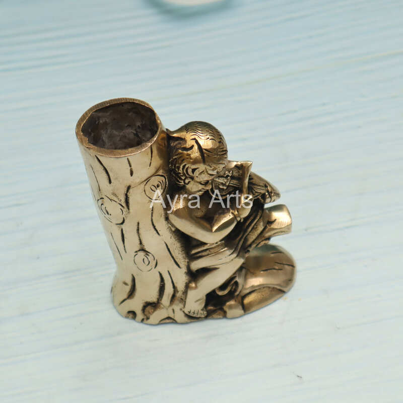 Brass Baby Angel Girl Playing Violin on Tree Design Pen Stand flower Holder - 4.5 Inch Height