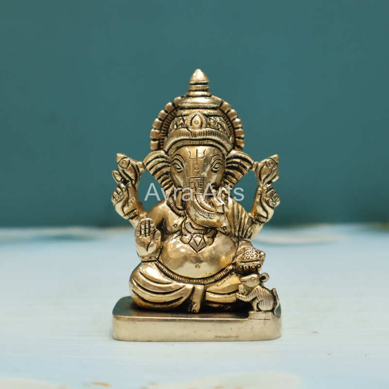 Handcrafted Brass Lord Ganesh Idol - 4.5 Inch Height