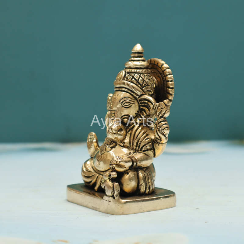 Handcrafted Brass Lord Ganesh Idol - 4.5 Inch Height