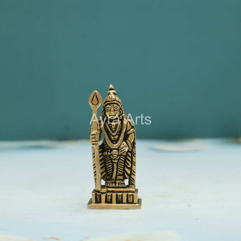 Brass Murugan Statue Lord Kartikeya Murti for Puja - 3 Inch Height