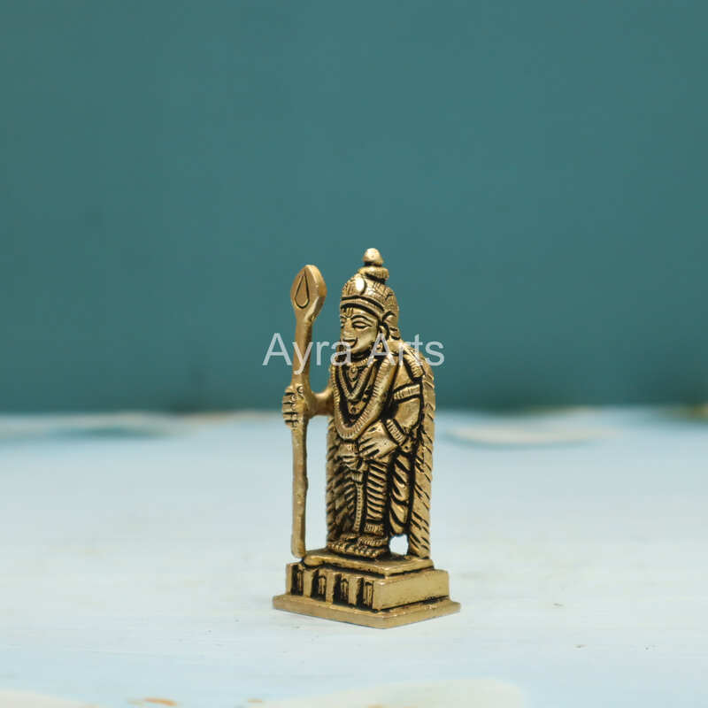 Brass Murugan Statue Lord Kartikeya Murti for Puja - 3 Inch Height