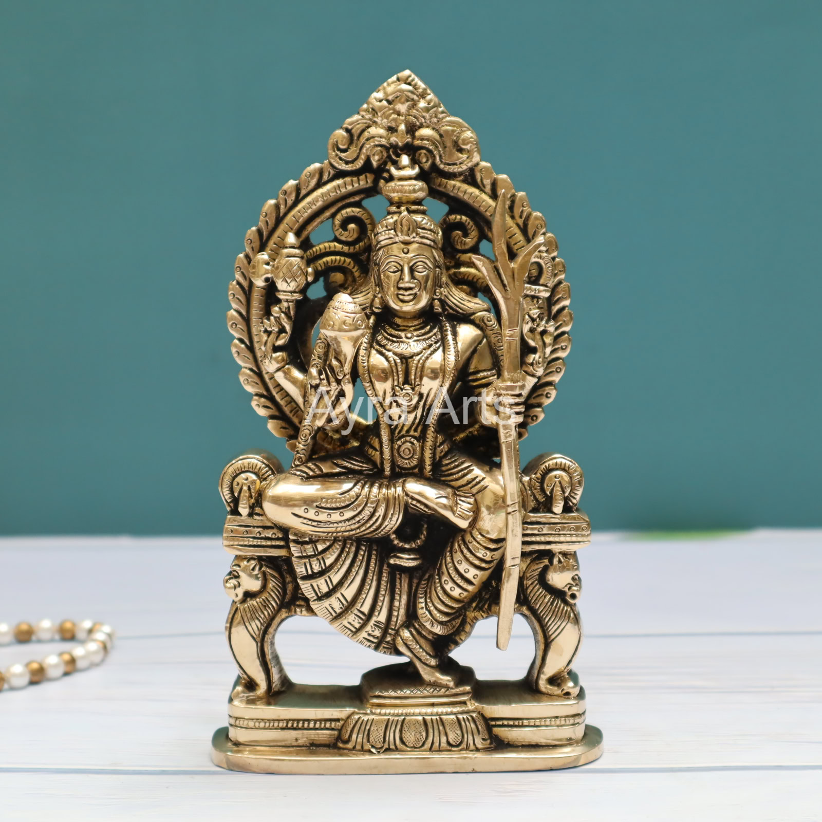 Elegant Sculpture Goddess Raja Rajeshwari Tripura Sundari Kamakshi Lalita Devi Idol - 7.5 Inch Height