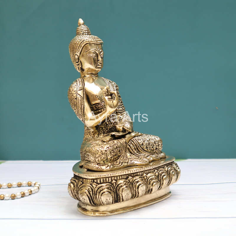 Unique Design Pure Brass Blessing Buddha Statue - 9.5 Inch Height