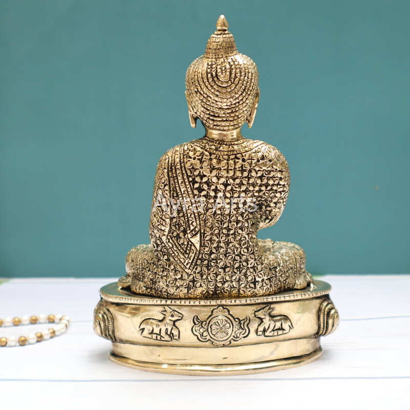 Unique Design Pure Brass Blessing Buddha Statue - 9.5 Inch Height